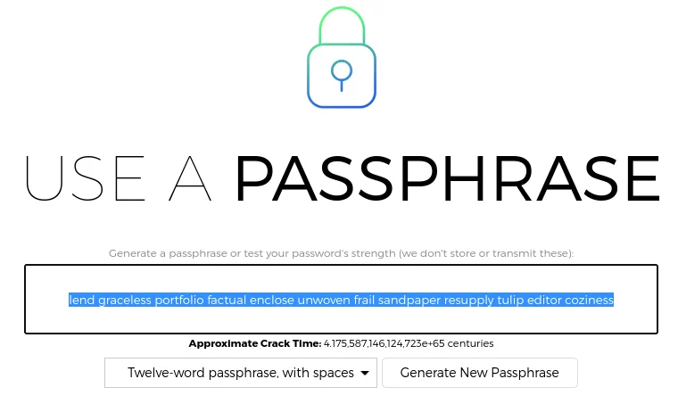 Passphrase creation online